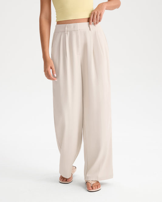 High Rise Pleated Wide Leg Trouser Pants